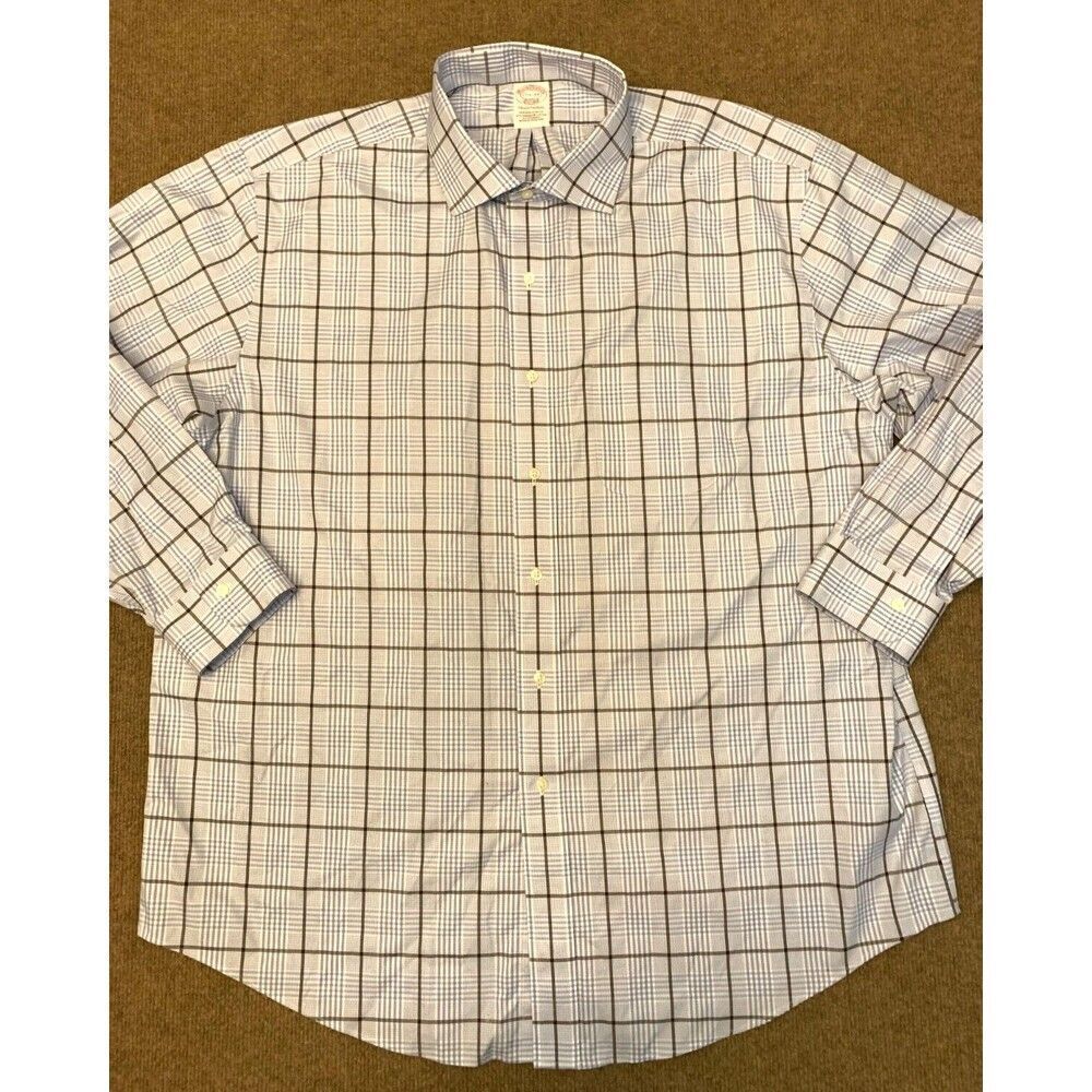 Brooks Brothers Button Shirt Mens 17.5x34 Plaid 1818 Long Sleeve Traditional Fit